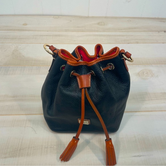 Dooney & Bourke Black Tan Saffiano Crossbody Drawstring bag - Picture 12 of 12